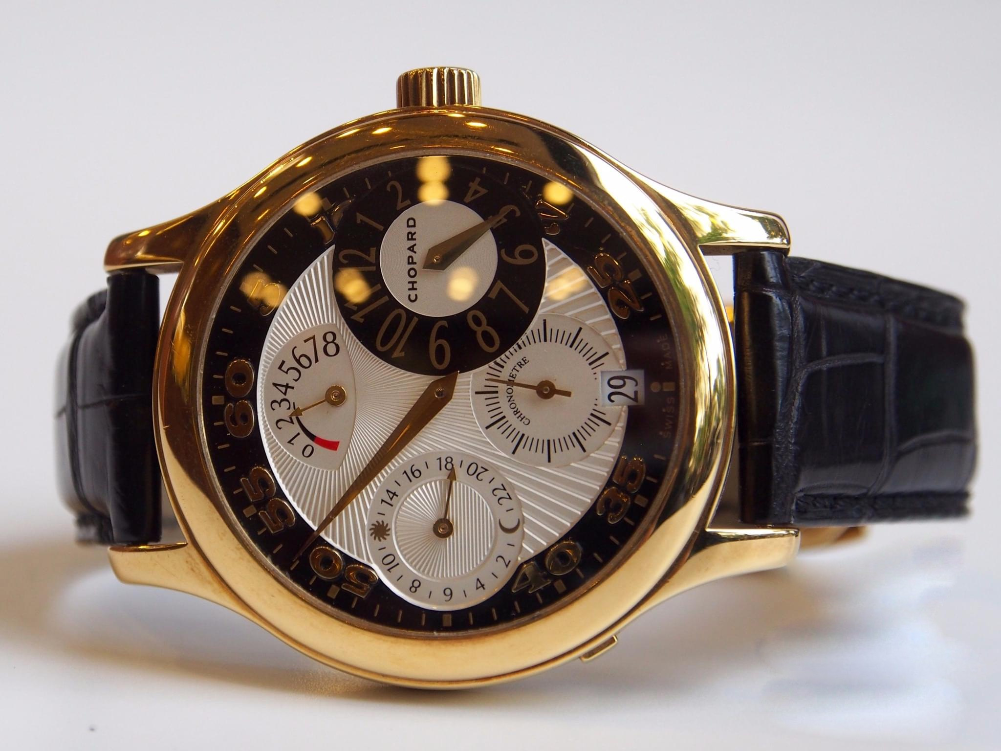 Đồng hồ Chopard L.U.C Regulator Silver And Black Dial Black Leather