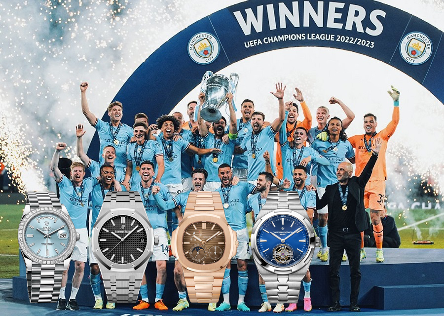 Ngắm đồng hồ của các cầu thủ Manchester City trong buổi diễu hành ăn mừng vô địch Champions League