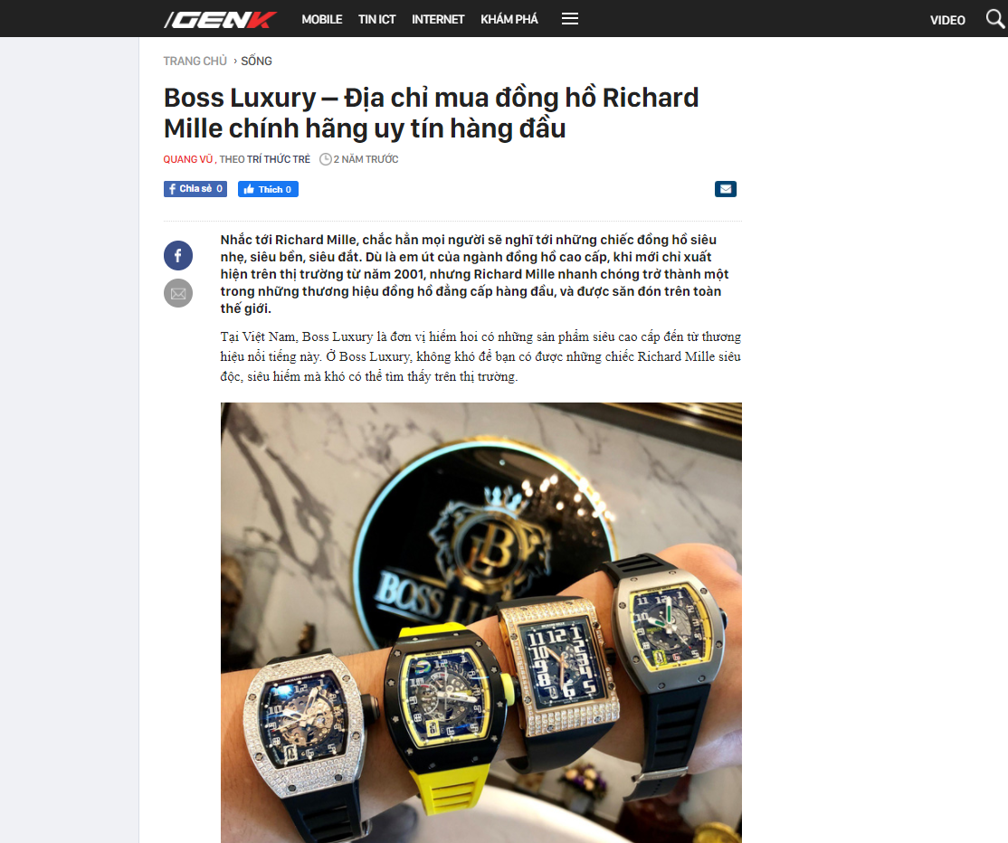 Boss Luxury – Địa chỉ mua đồng hồ Richard Mille chính hãng uy tín hàng đầu