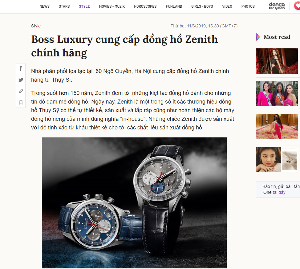 Boss Luxury cung cấp đồng hồ Zenith chính hãng