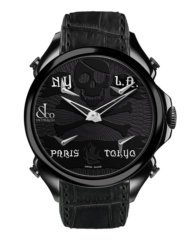 Jacob Co PALATIAL FIVE TIME ZONE PIRATE BLACK PVD