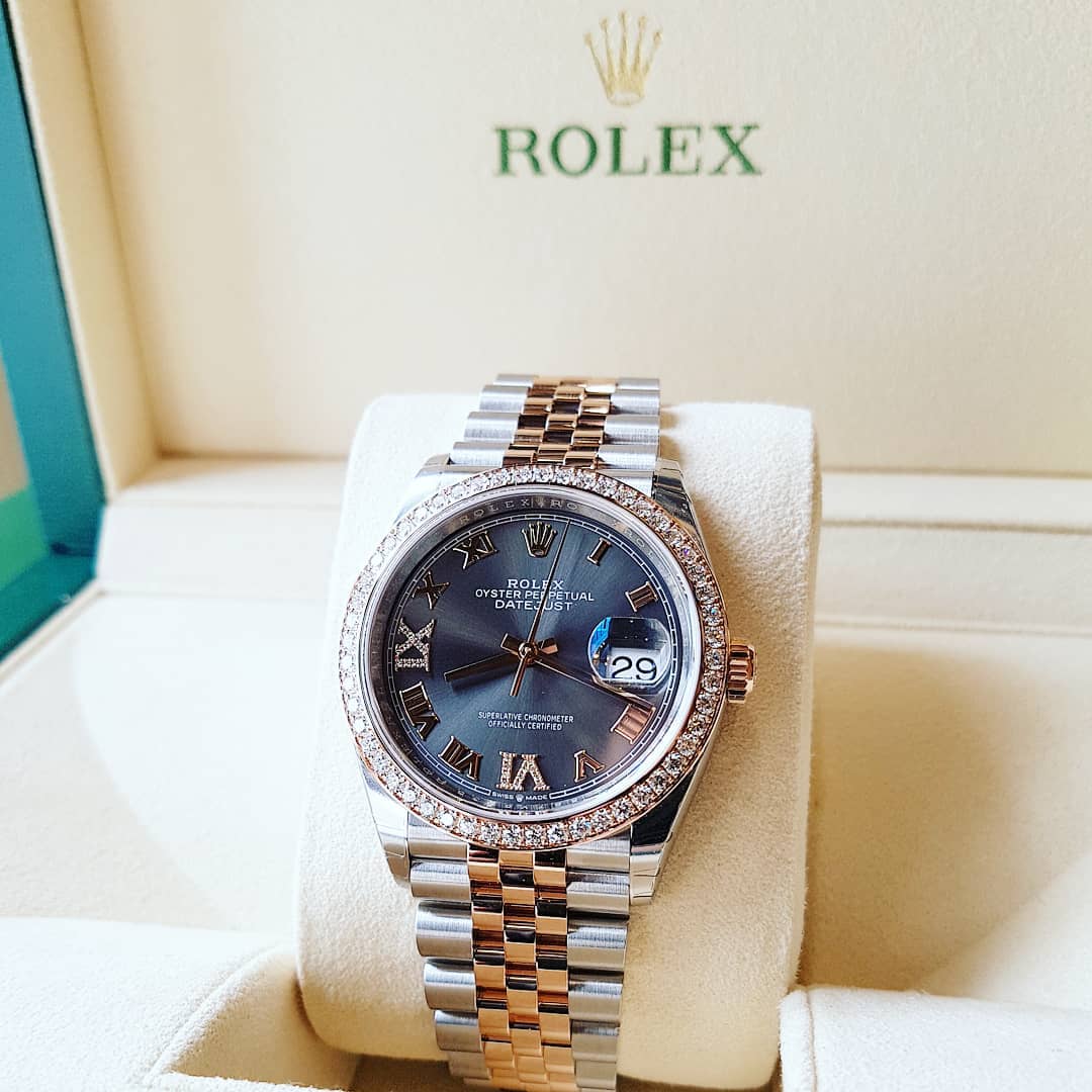 Rolex Datejust 36 126281RBR Mặt Số Rhodium Tối Cọc Số La Mã